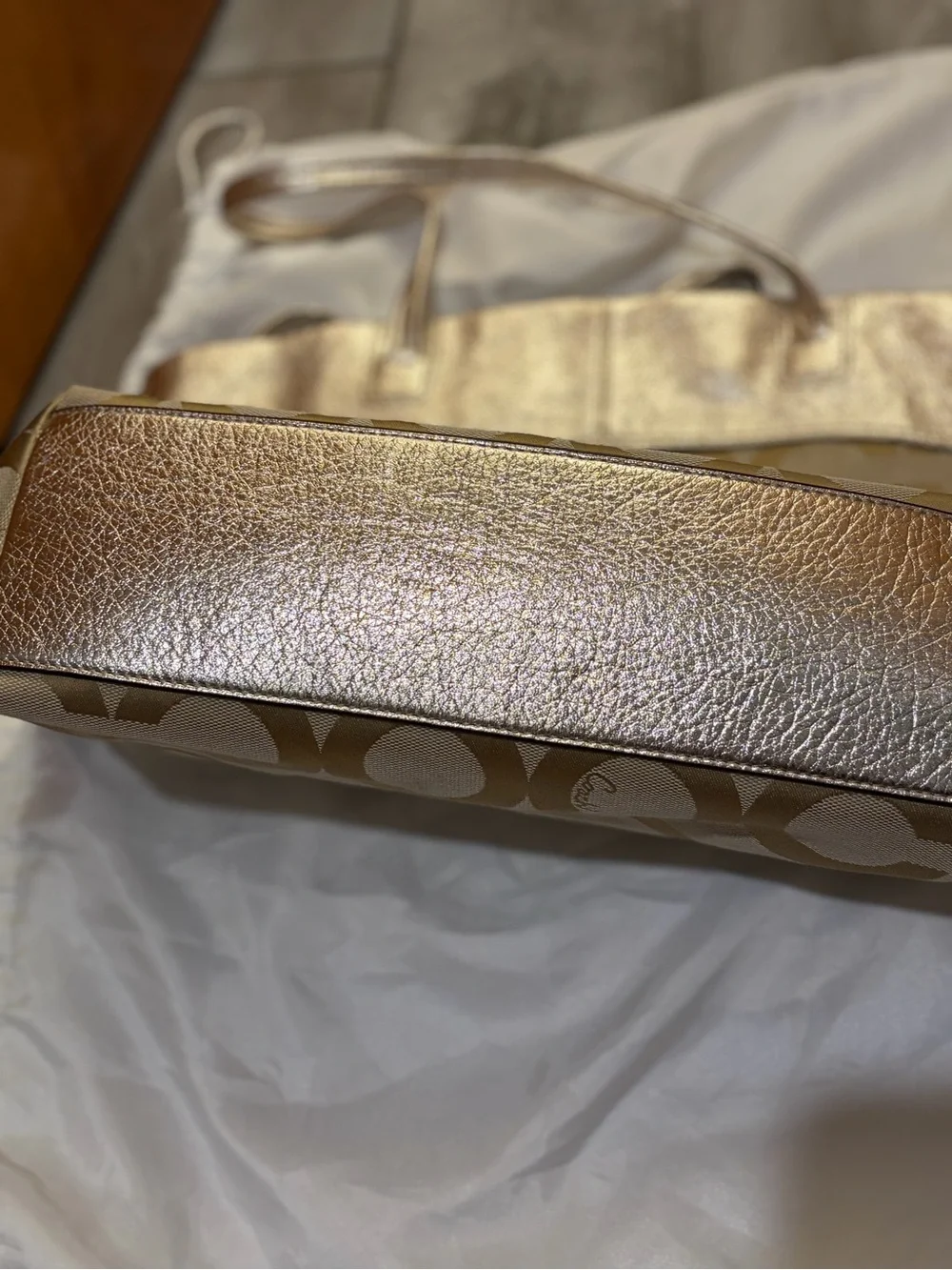 Coach Metallic Gold and Tan Signature Tote with Matching Wallet & Card Case